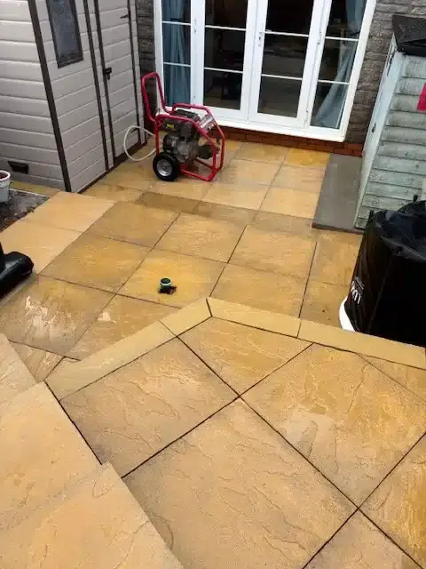 Green Algae removed from patio slabs after professional patio cleaning in Bristol