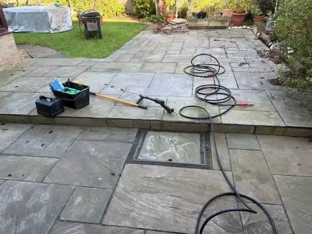 Patio cleaning Bristol before - dirty patio slabs